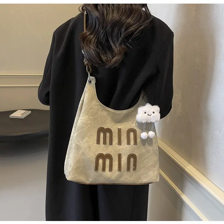 Women's Grey M-Logo Shoulder Bag with Cute Charm — feature 37
