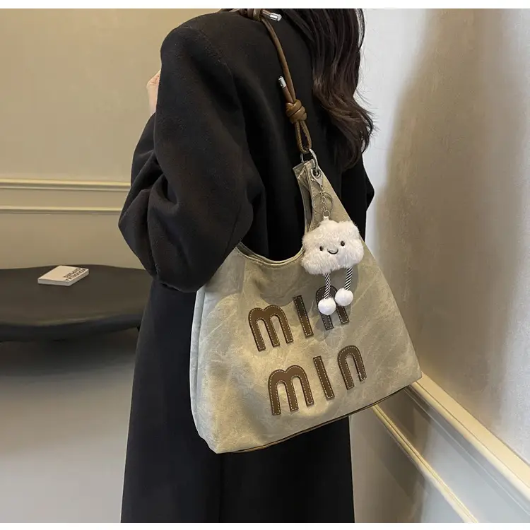 Women's Grey M-Logo Shoulder Bag with Cute Charm — feature 38