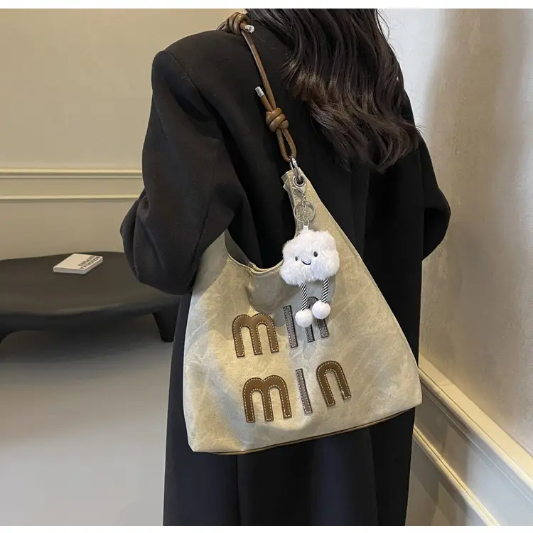 Women's Grey M-Logo Shoulder Bag with Cute Charm — feature 39