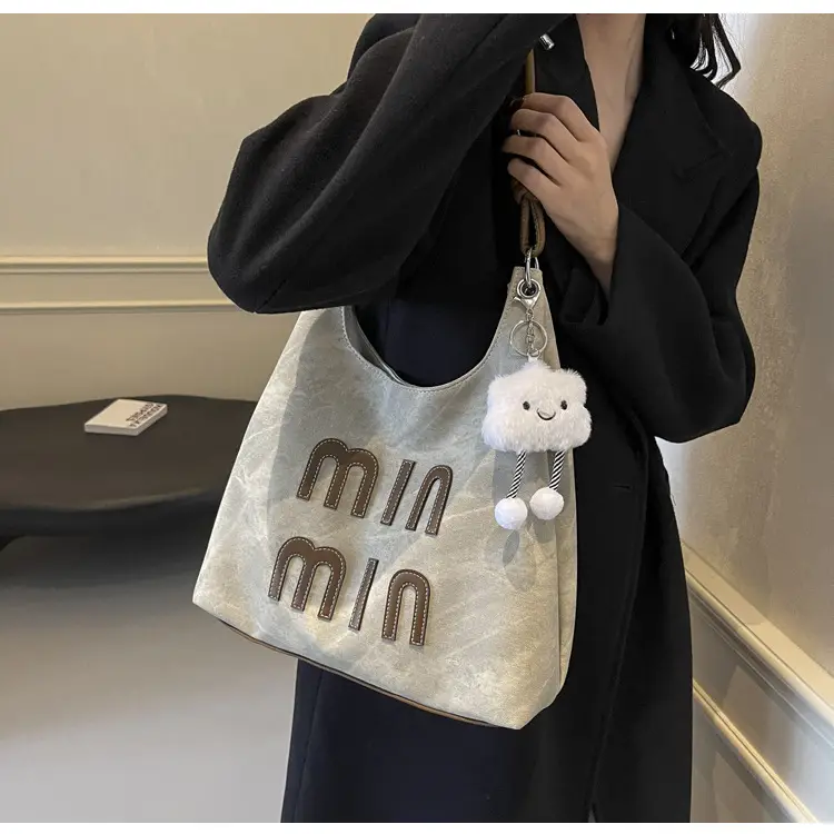 Women's Grey M-Logo Shoulder Bag with Cute Charm — feature 40