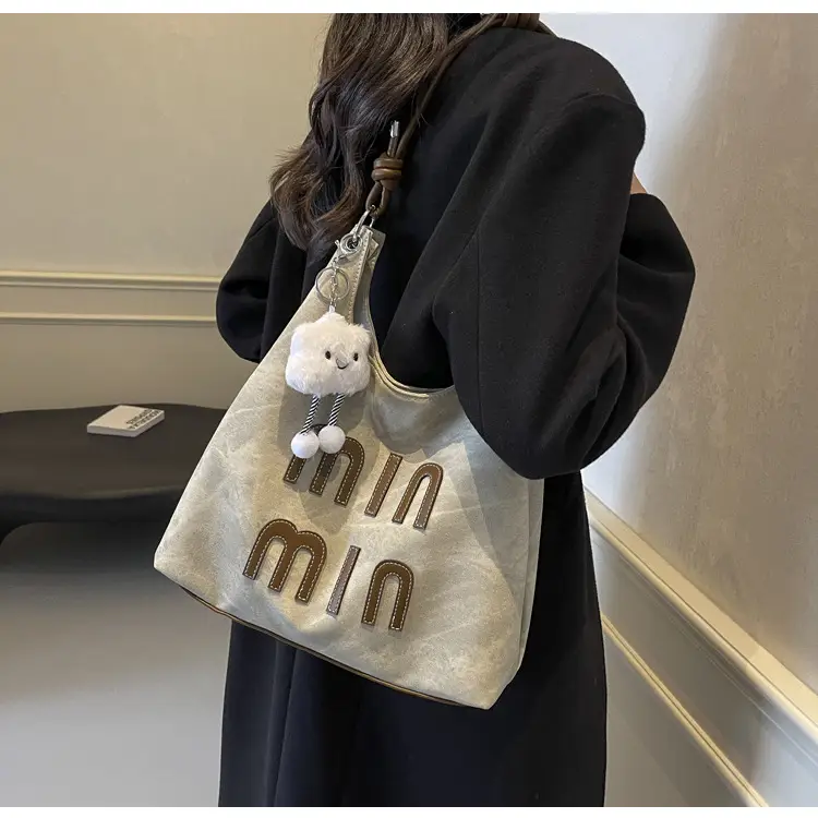 Women's Grey M-Logo Shoulder Bag with Cute Charm — feature 41