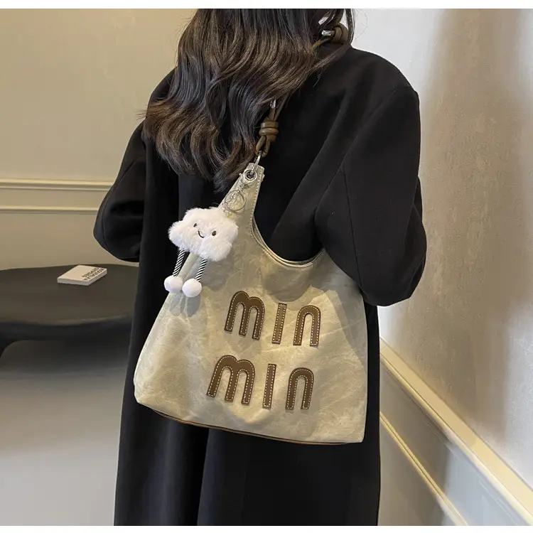 Women's Grey M-Logo Shoulder Bag with Cute Charm — feature 42