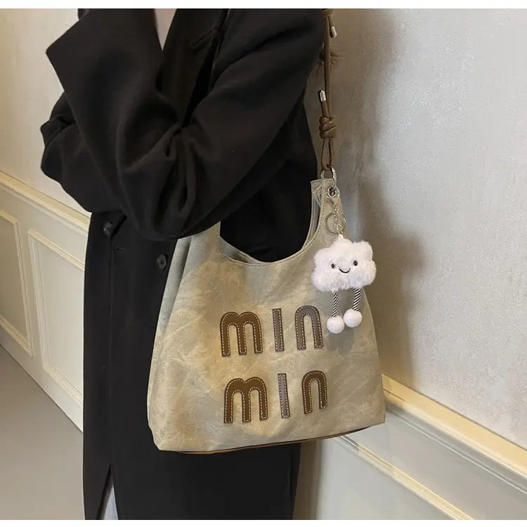Women's Grey M-Logo Shoulder Bag with Cute Charm — feature 43