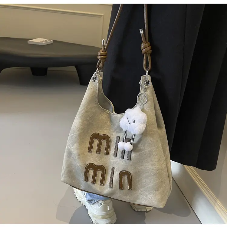Women's Grey M-Logo Shoulder Bag with Cute Charm — feature 44