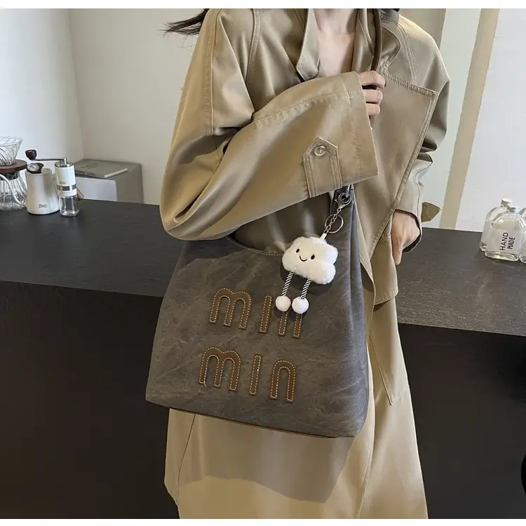 Women's Grey M-Logo Shoulder Bag with Cute Charm — feature 45