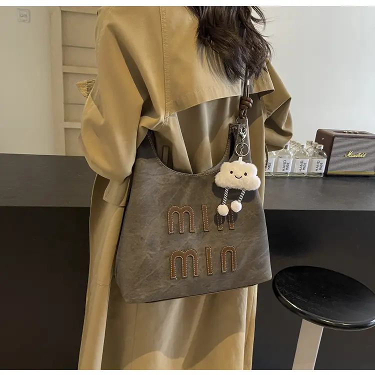 Women's Grey M-Logo Shoulder Bag with Cute Charm — feature 48