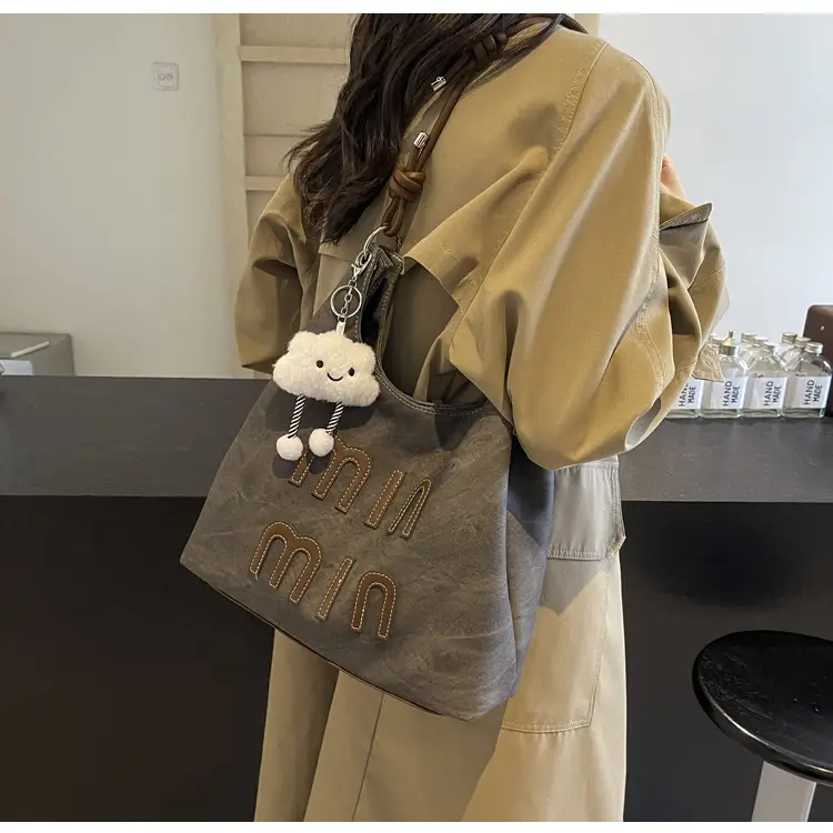 Women's Grey M-Logo Shoulder Bag with Cute Charm — feature 50