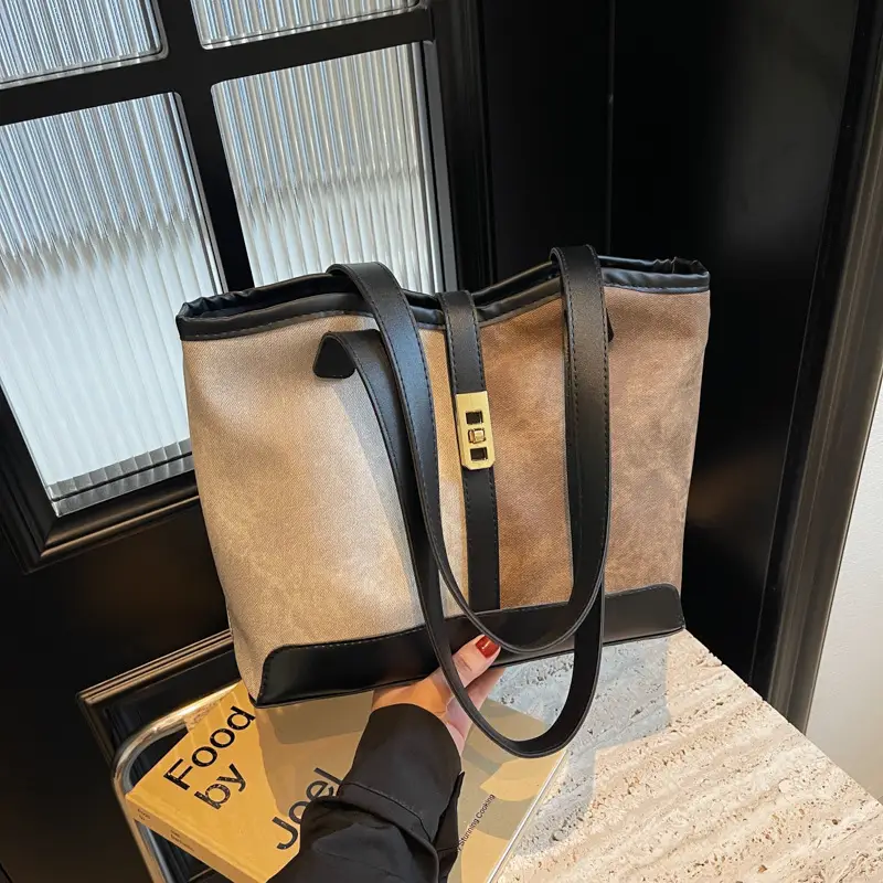 Women's Retro Contrast Tote Bag 2024 New - Image 3