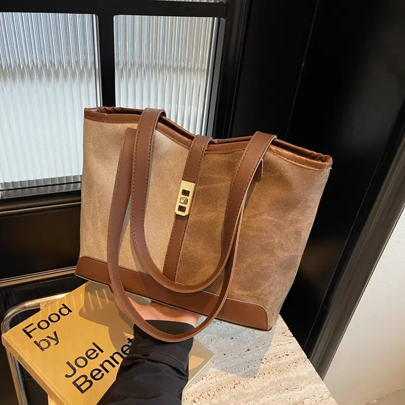 Women's Retro Contrast Tote Bag 2024 New - Image 4