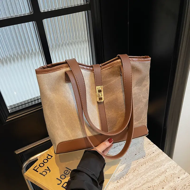Women's Retro Contrast Tote Bag 2024 New - Image 5
