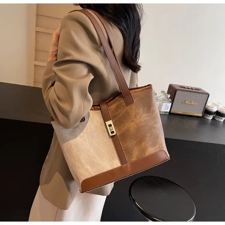 Women's Retro Contrast Tote Bag 2024 New — feature 11