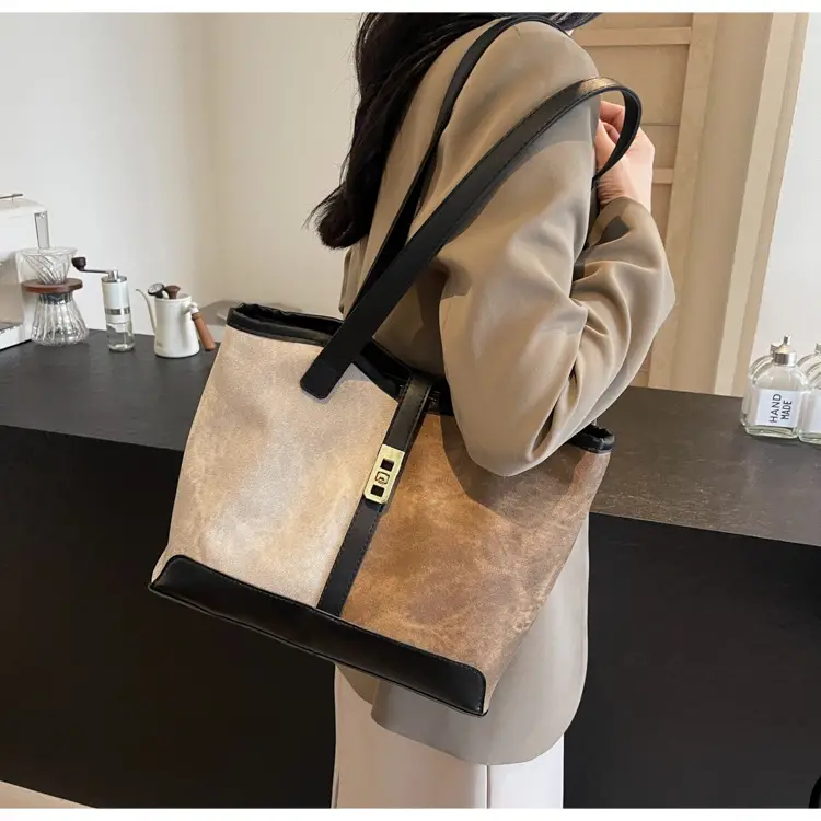 Women's Retro Contrast Tote Bag 2024 New — feature 14