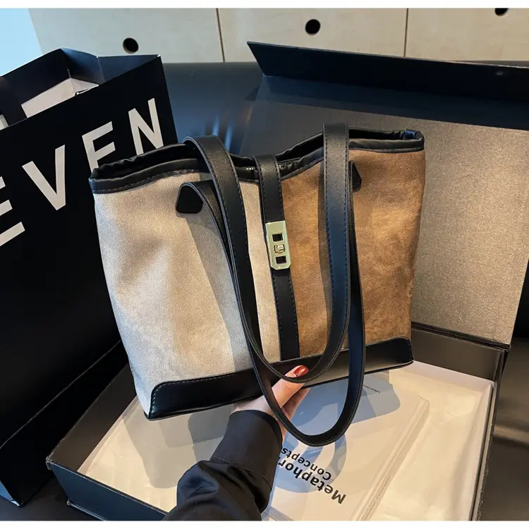 Women's Retro Contrast Tote Bag 2024 New — feature 19