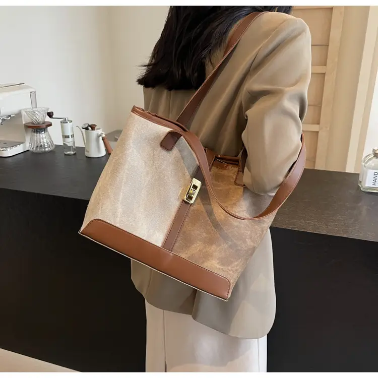 Women's Retro Contrast Tote Bag 2024 New — feature 8