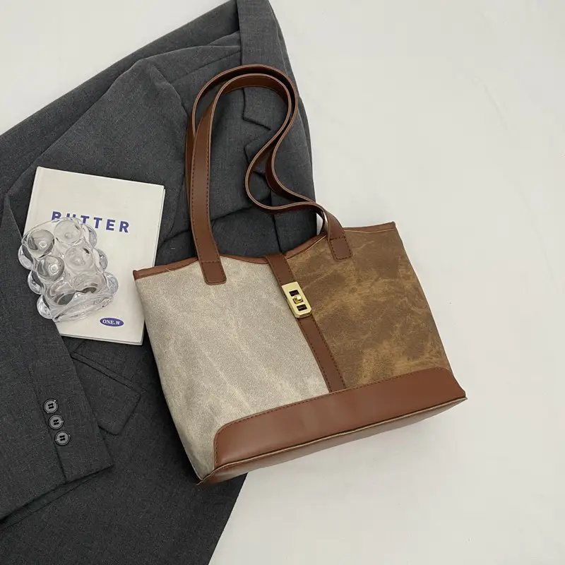 Women's Retro Contrast Tote Bag 2024 New - Image 2