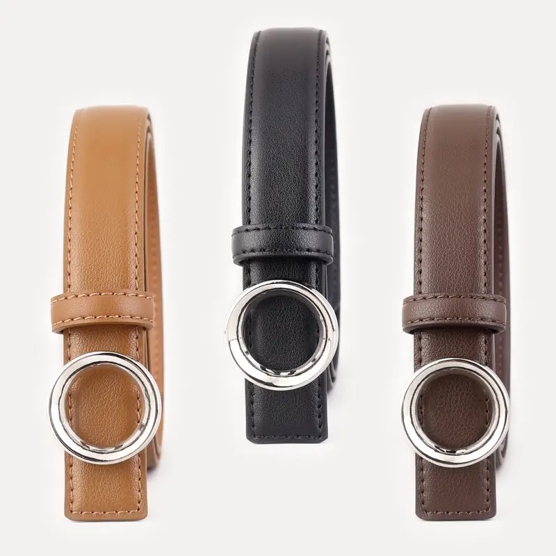 Black Leather Belt with Round Buckle for Women - Image 5