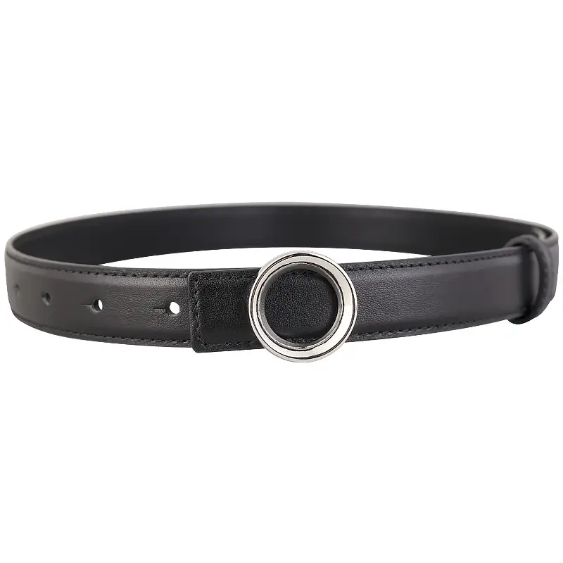 Black Leather Belt with Round Buckle for Women - Image 8