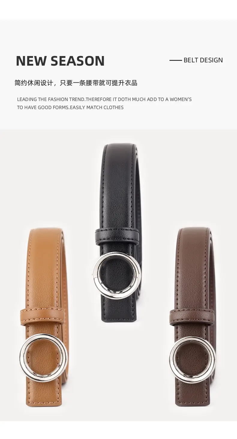 Black Leather Belt with Round Buckle for Women — feature 12