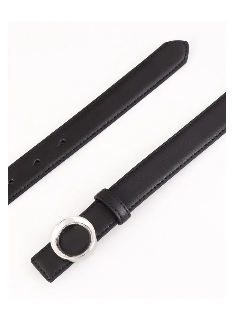 Black Leather Belt with Round Buckle for Women — feature 13