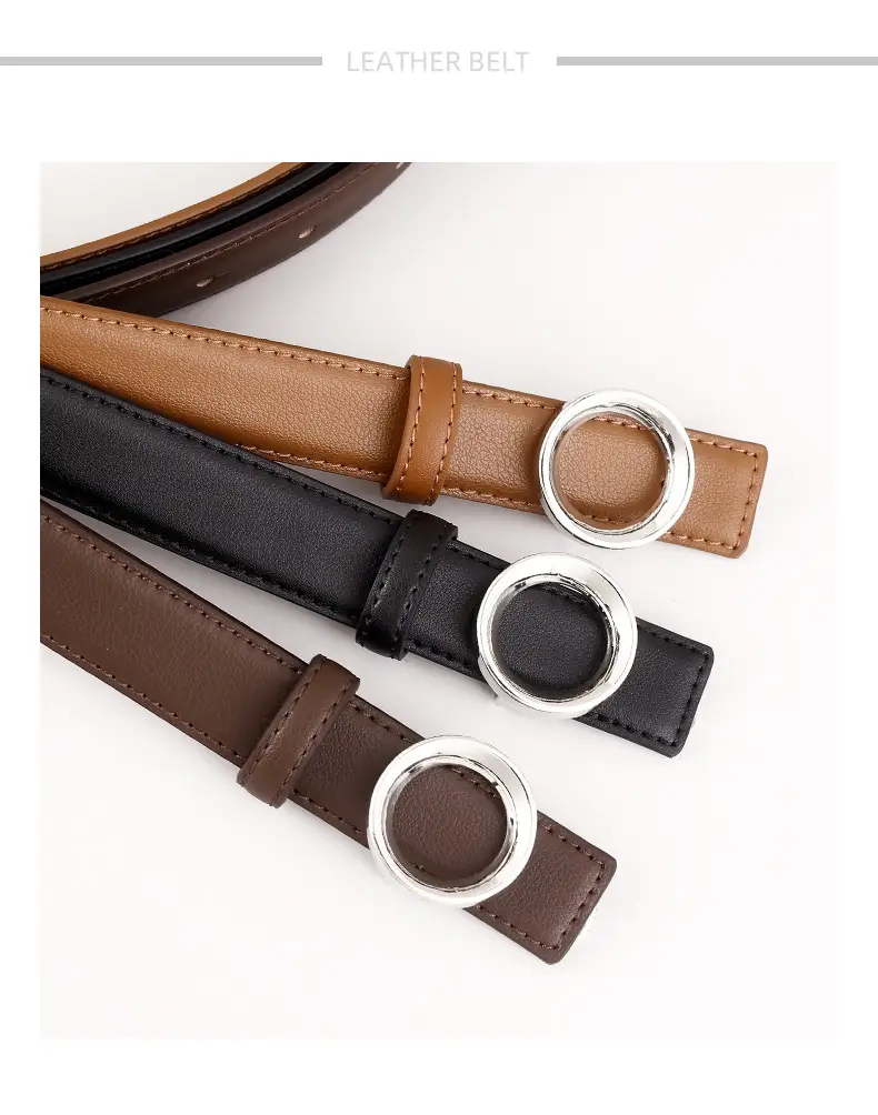 Black Leather Belt with Round Buckle for Women — feature 6