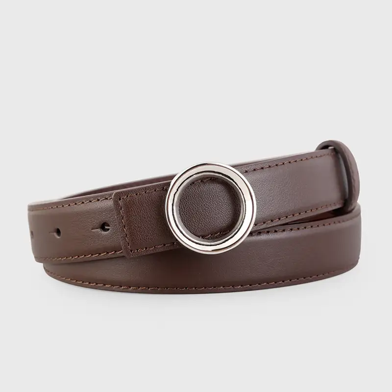 Black Leather Belt with Round Buckle for Women - Image 2