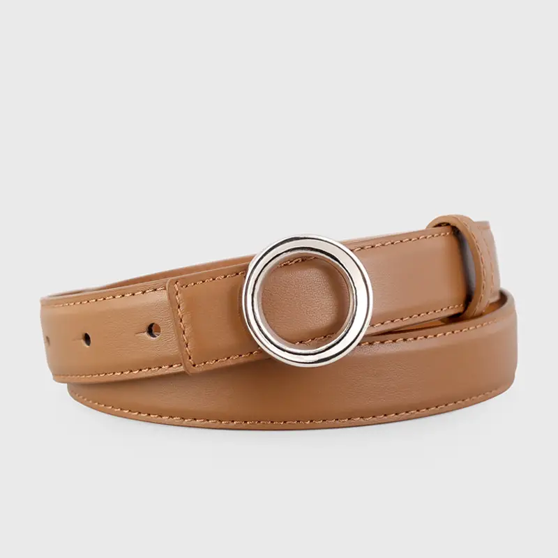 Black Leather Belt with Round Buckle for Women - Image 3
