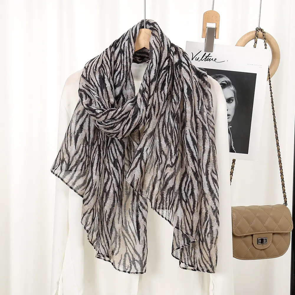 Women's Zebra Print Silk Scarf Travel Photo — feature 2