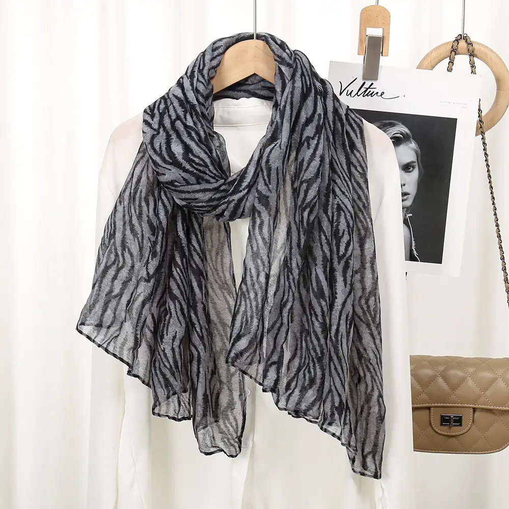 Women's Zebra Print Silk Scarf Travel Photo — feature 4