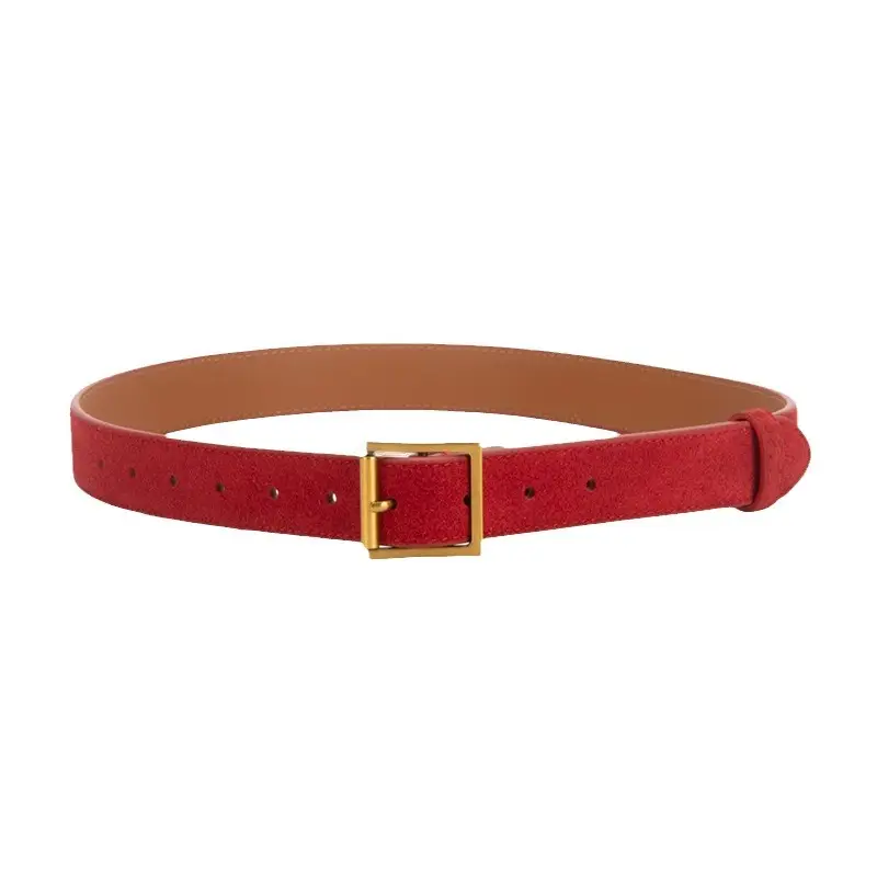 Women Retro Frosted Leather Belt with Gold Pin Buckle - Image 18
