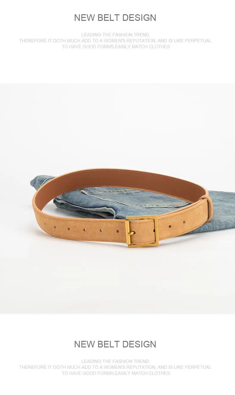 Women Retro Frosted Leather Belt with Gold Pin Buckle — feature 10