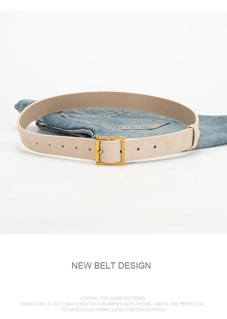 Women Retro Frosted Leather Belt with Gold Pin Buckle — feature 11