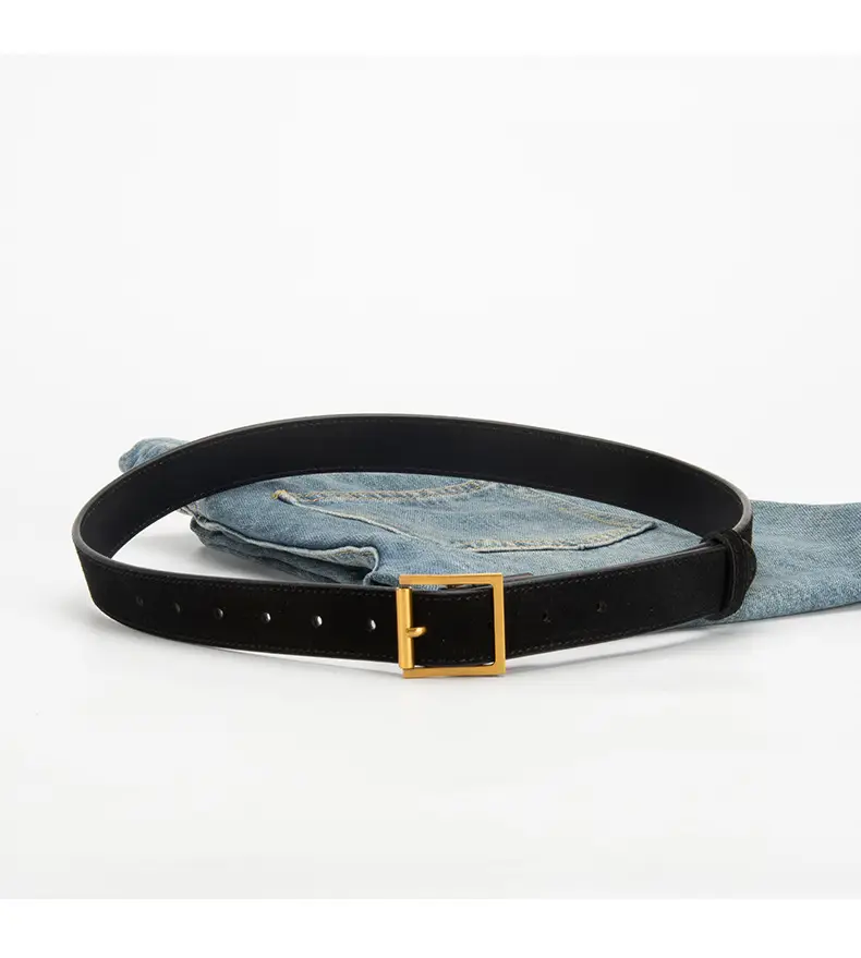 Women Retro Frosted Leather Belt with Gold Pin Buckle — feature 13