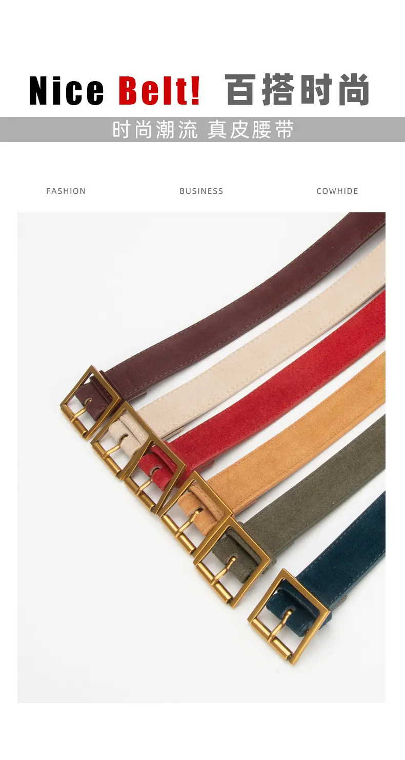 Women Retro Frosted Leather Belt with Gold Pin Buckle — feature 3