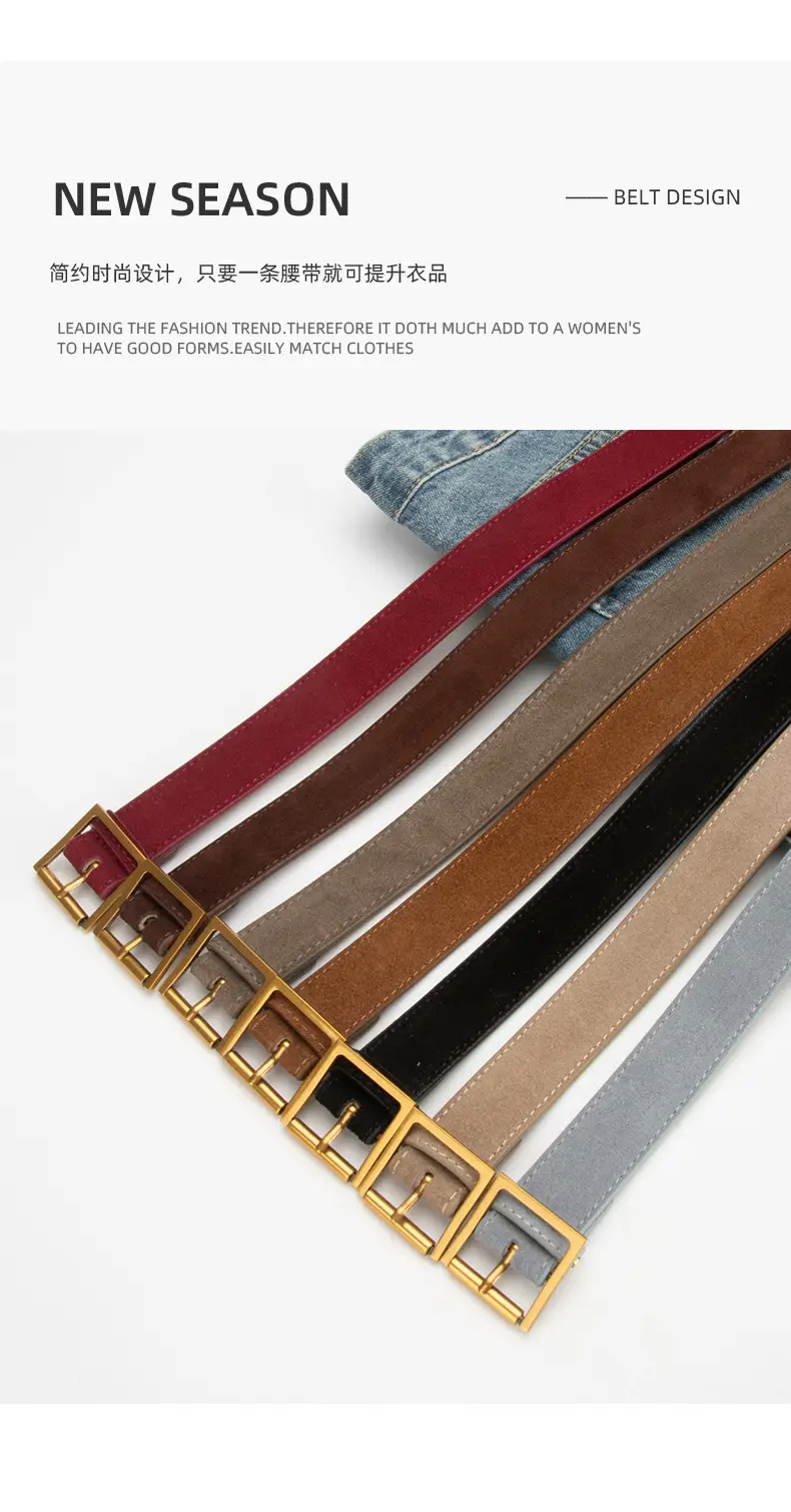 Women Retro Frosted Leather Belt with Gold Pin Buckle — feature 4
