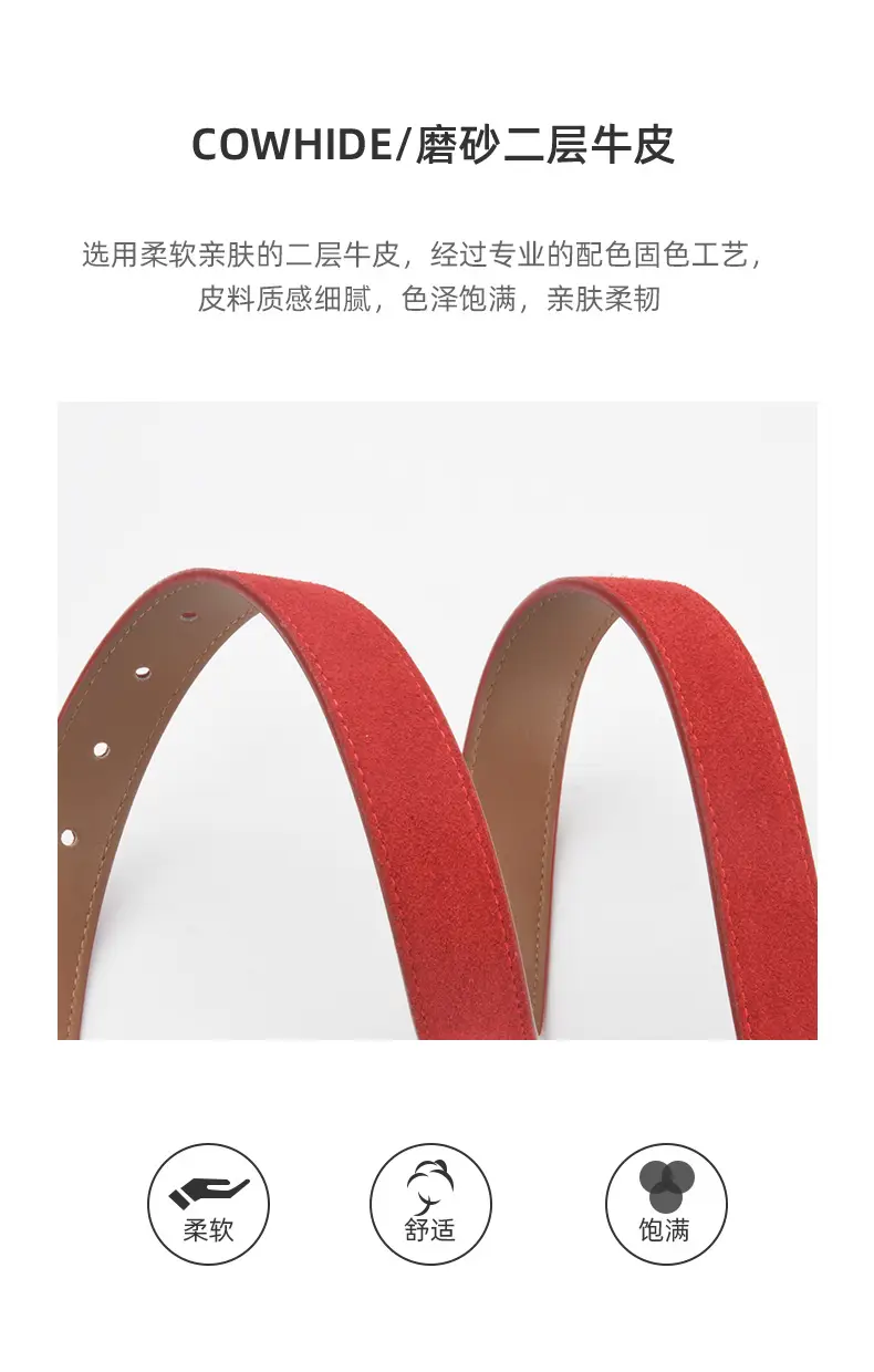 Women Retro Frosted Leather Belt with Gold Pin Buckle — feature 5