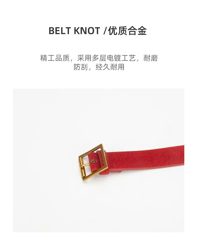 Women Retro Frosted Leather Belt with Gold Pin Buckle — feature 6