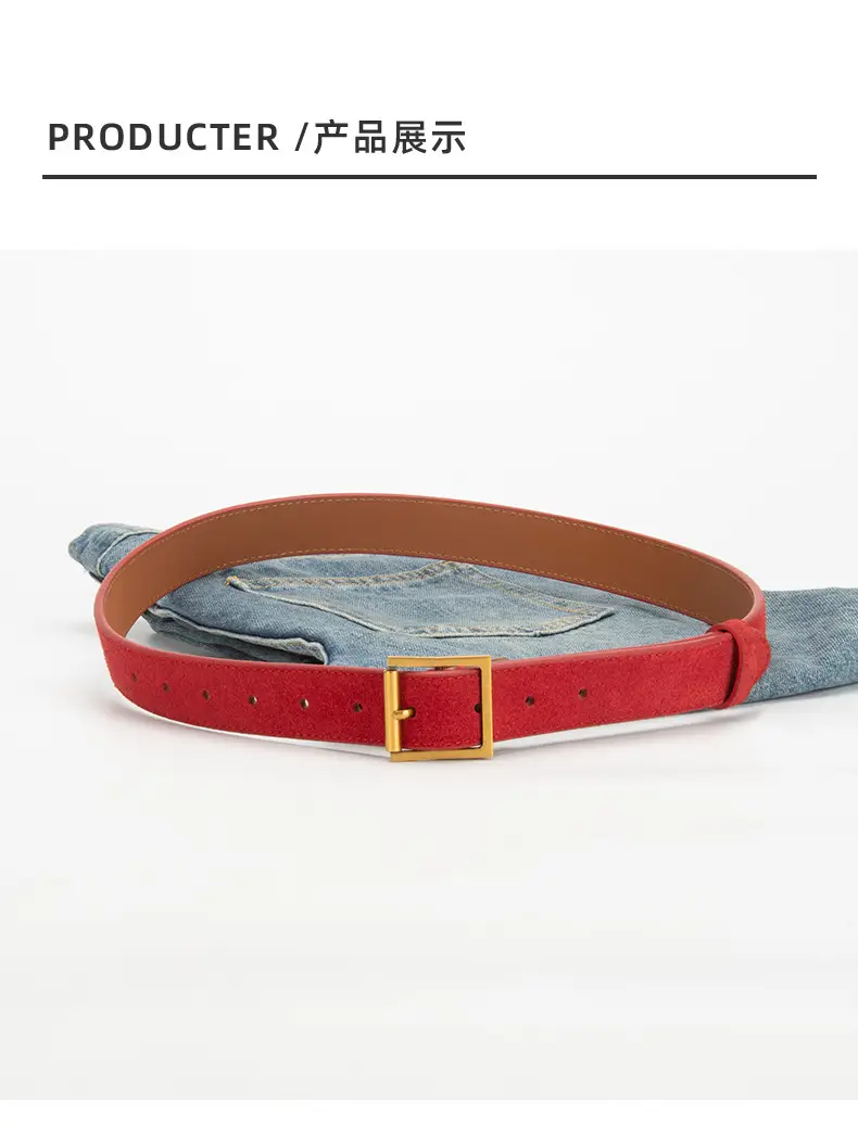 Women Retro Frosted Leather Belt with Gold Pin Buckle — feature 9