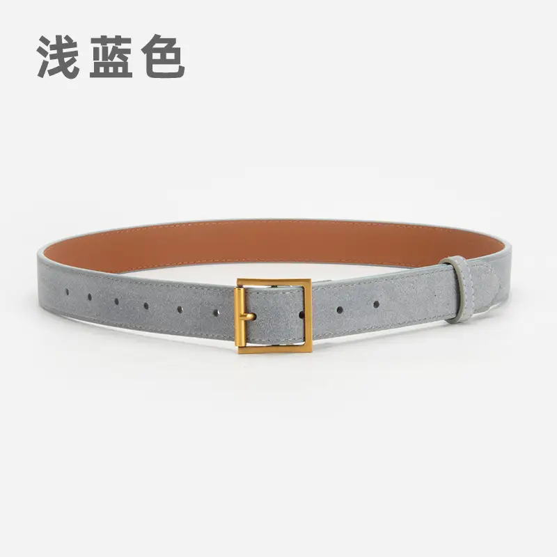 Women Retro Frosted Leather Belt with Gold Pin Buckle - Image 10