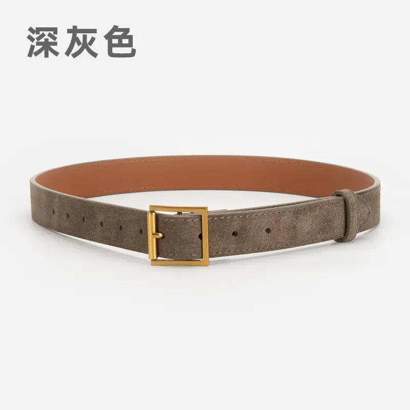 Women Retro Frosted Leather Belt with Gold Pin Buckle - Image 11