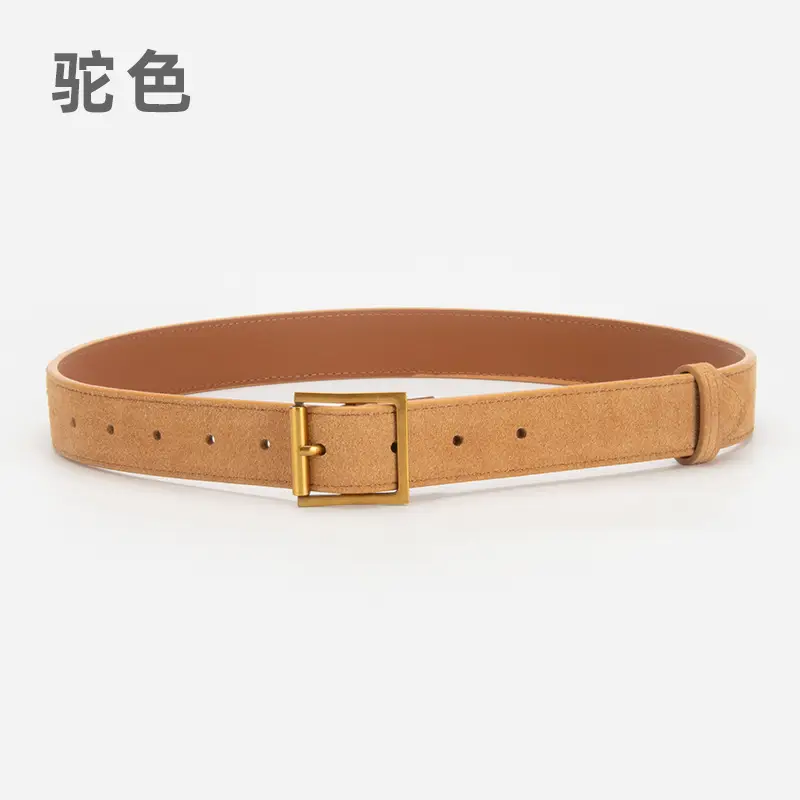 Women Retro Frosted Leather Belt with Gold Pin Buckle - Image 12