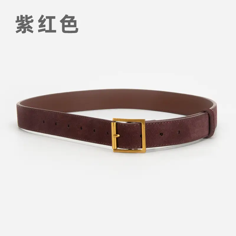 Women Retro Frosted Leather Belt with Gold Pin Buckle - Image 13