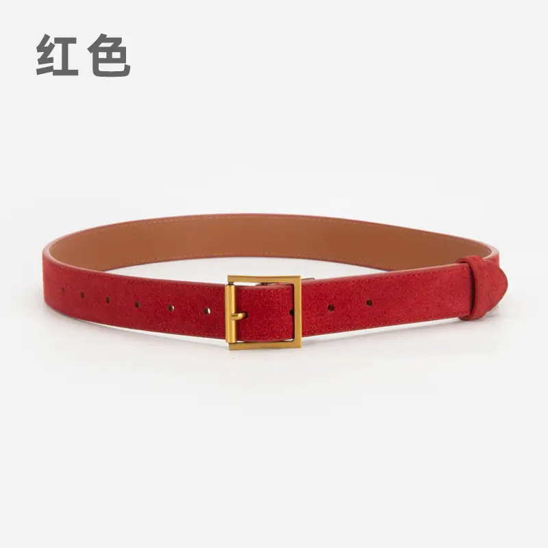 Women Retro Frosted Leather Belt with Gold Pin Buckle - Image 2