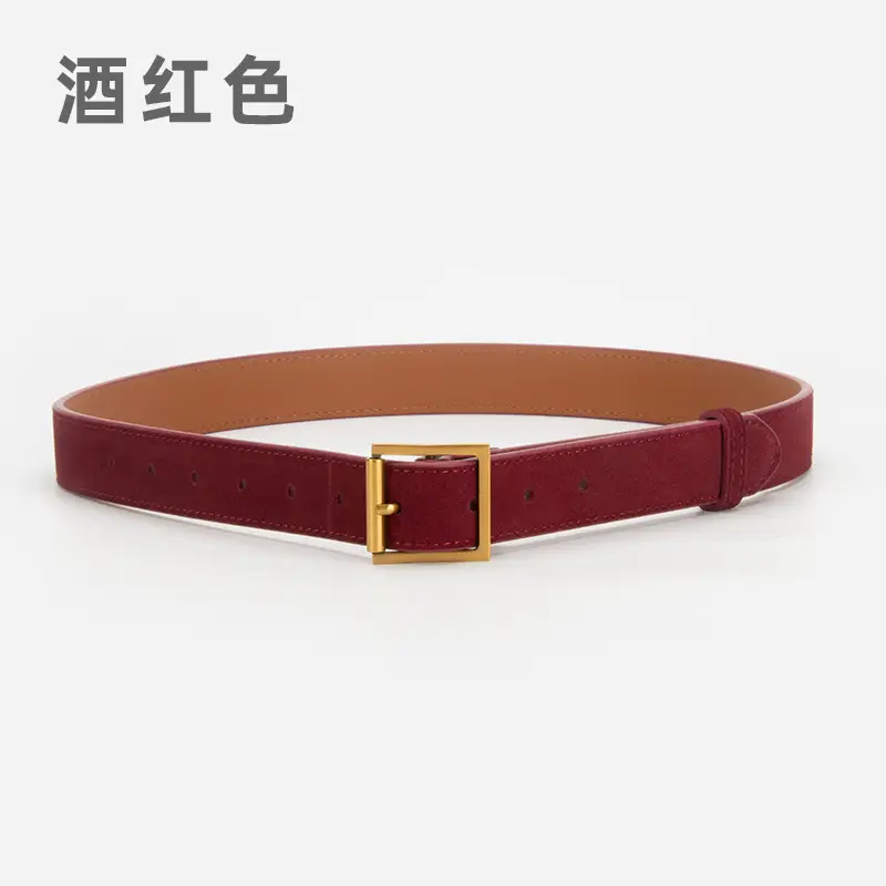 Women Retro Frosted Leather Belt with Gold Pin Buckle - Image 4