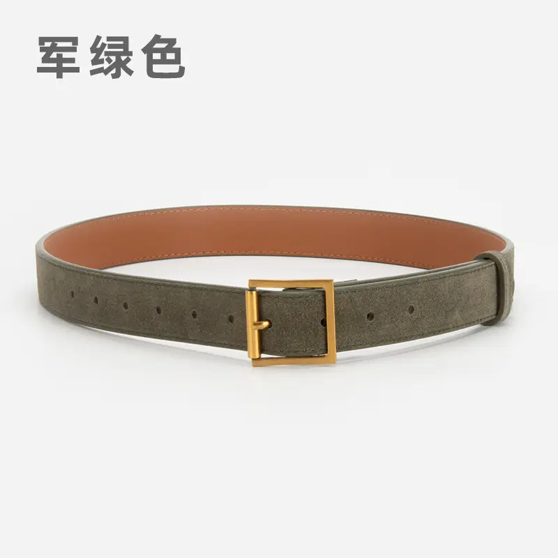 Women Retro Frosted Leather Belt with Gold Pin Buckle - Image 5
