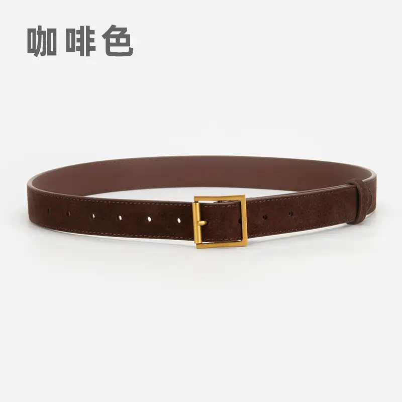 Women Retro Frosted Leather Belt with Gold Pin Buckle - Image 6