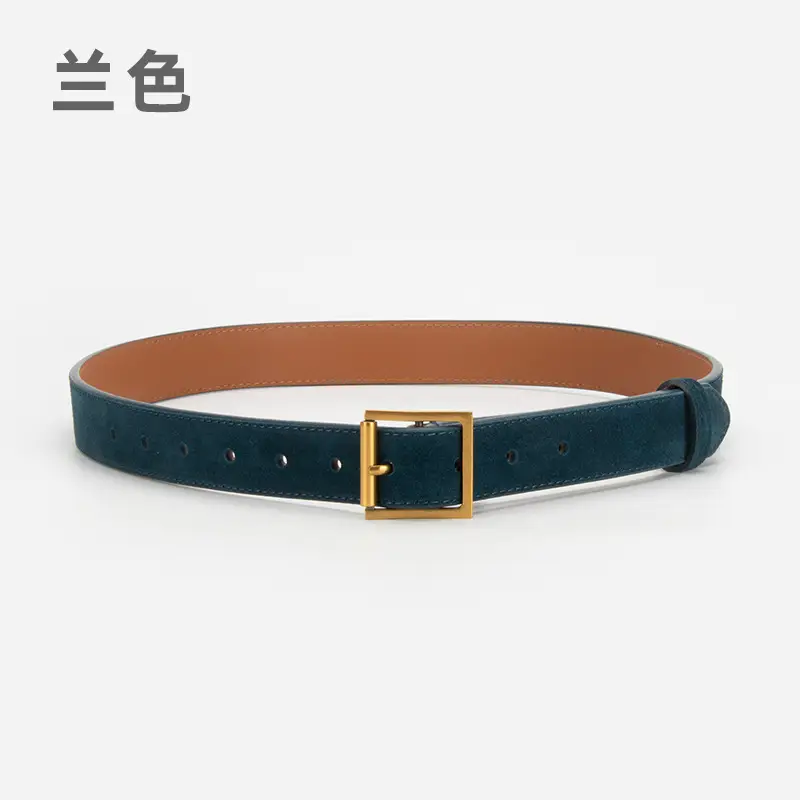 Women Retro Frosted Leather Belt with Gold Pin Buckle - Image 7