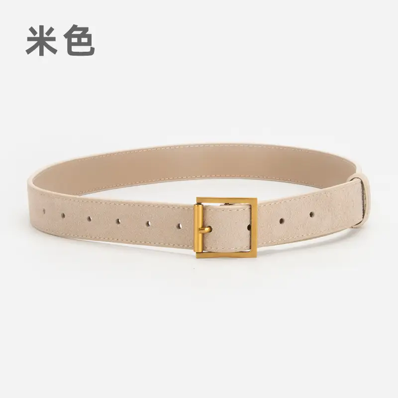 Women Retro Frosted Leather Belt with Gold Pin Buckle - Image 8