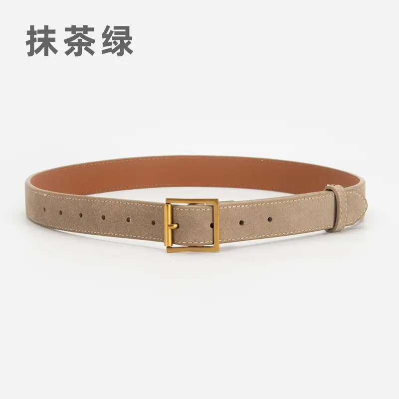 Women Retro Frosted Leather Belt with Gold Pin Buckle - Image 9