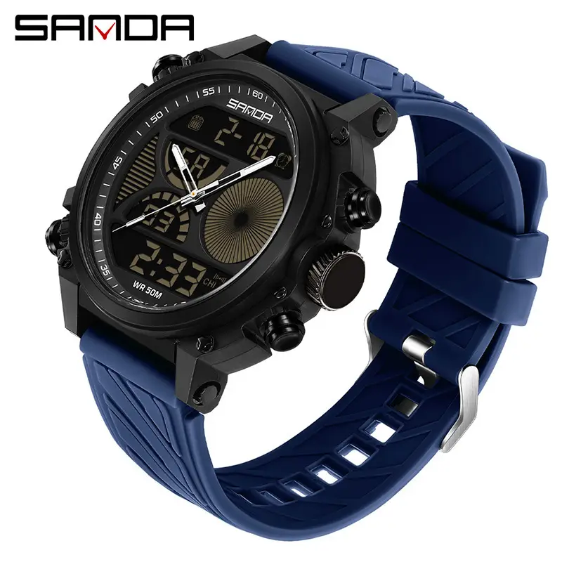 Sanda Men's Blue Digital Sports Watch with 4.5" Dial - Image 9