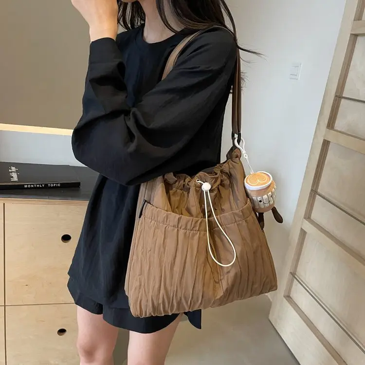 Korean Style Lazy Crossbody Bag Brown Cotton Women